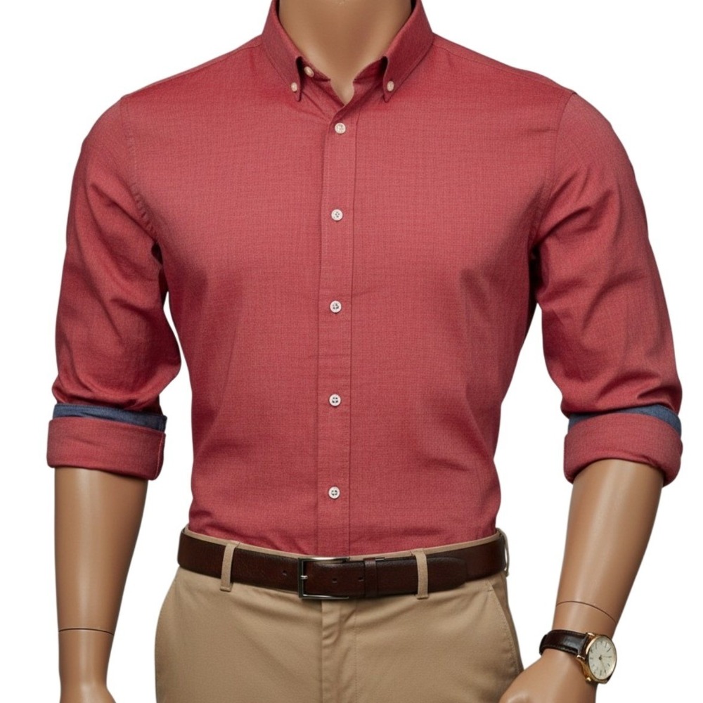 Banana Republic Camden Fit Custom 078 Wash Shirt Men's M Salmon Flip Cuff Cotton